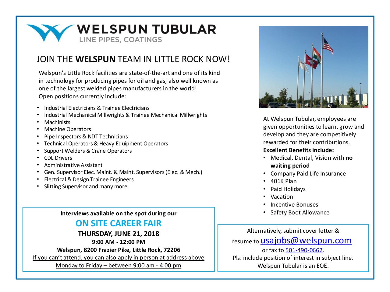 Welspun Hosts Career Fair - June 21 - LRWDB
